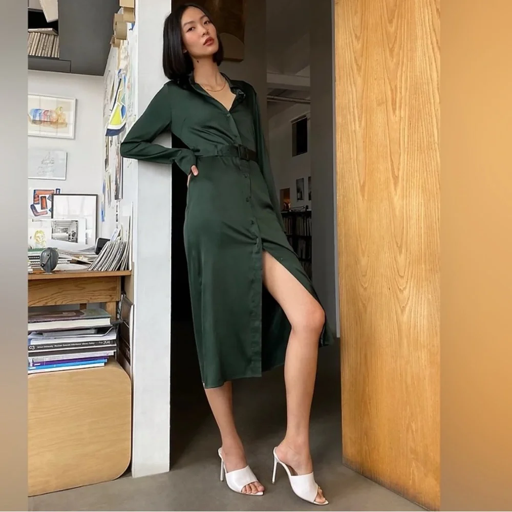 Aritzia Forest Green Satin Midi Dress - Picture 2 of 5